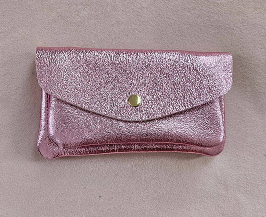 Kangaroo double pocket leather wallet: Light pink