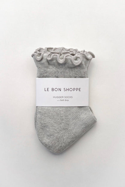 Ruffled Hugger Crew Socks - Grey/Red