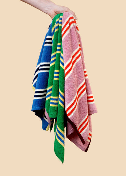 Terry Towelling Hand Towel: Green Stripe
