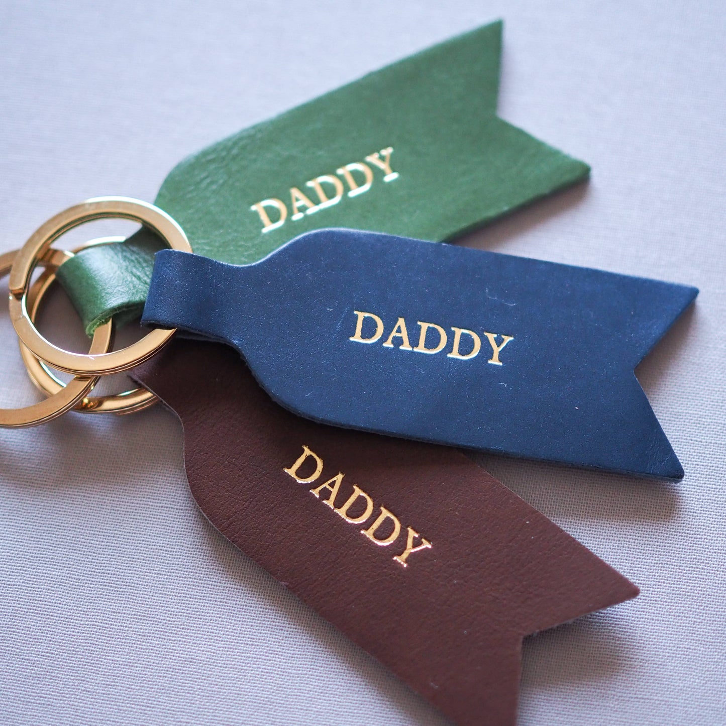 DADDY  leather keyring: Green / Heat embossed / DAD