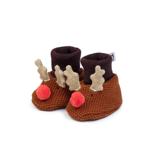 Cotton Knit Baby Slipper Socks: Reindeer