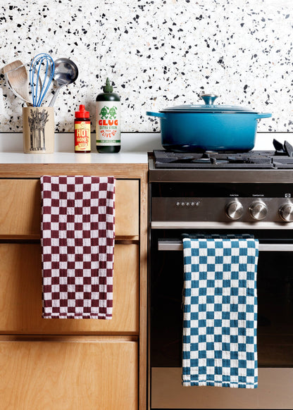 Cotton Hand Towel: Burgundy Check
