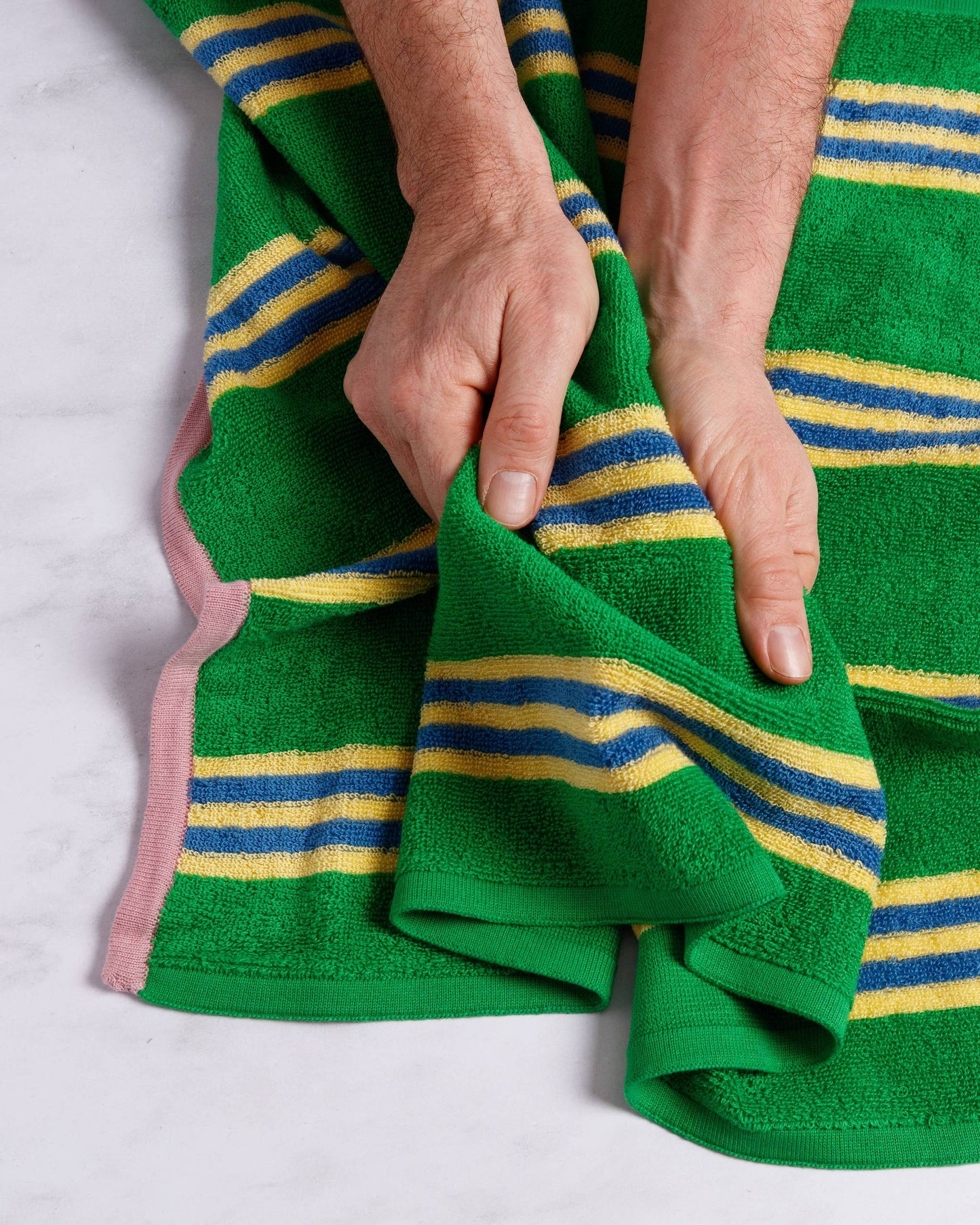 Terry Towelling Hand Towel: Green Stripe
