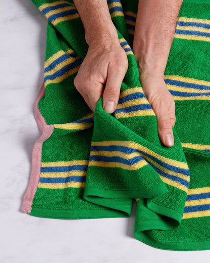 Terry Towelling Hand Towel: Green Stripe