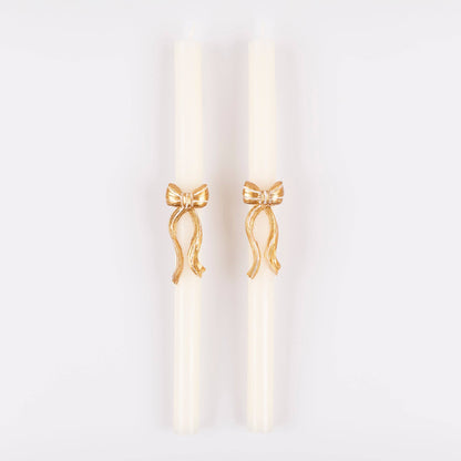 Gold Stripy Bow Table Candles