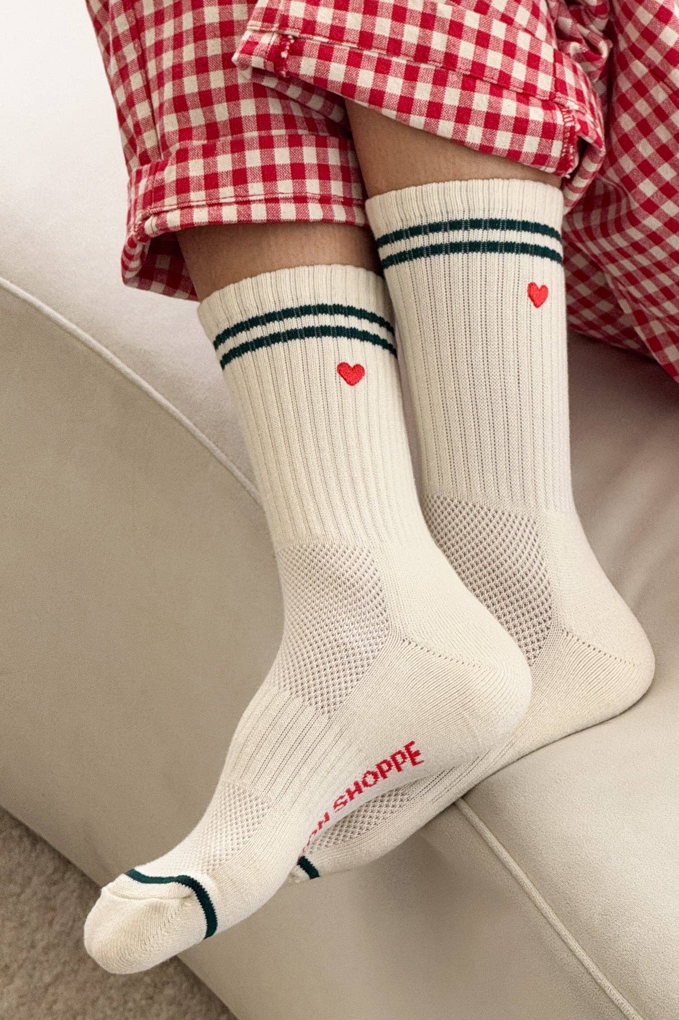 Embroidered Boyfriend Socks - Milk Heart