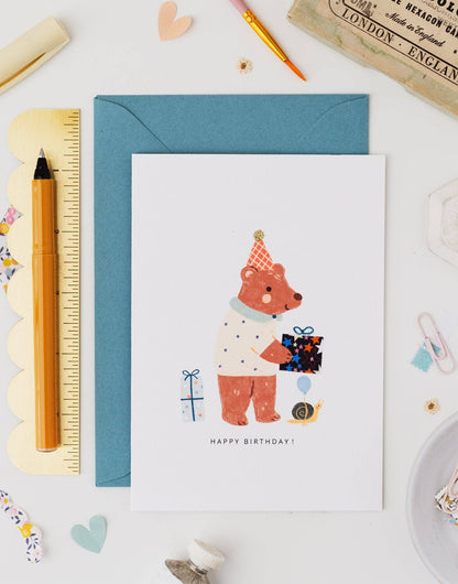 Bear Birthday Card - Liberty Adelajda's Wish Fabric