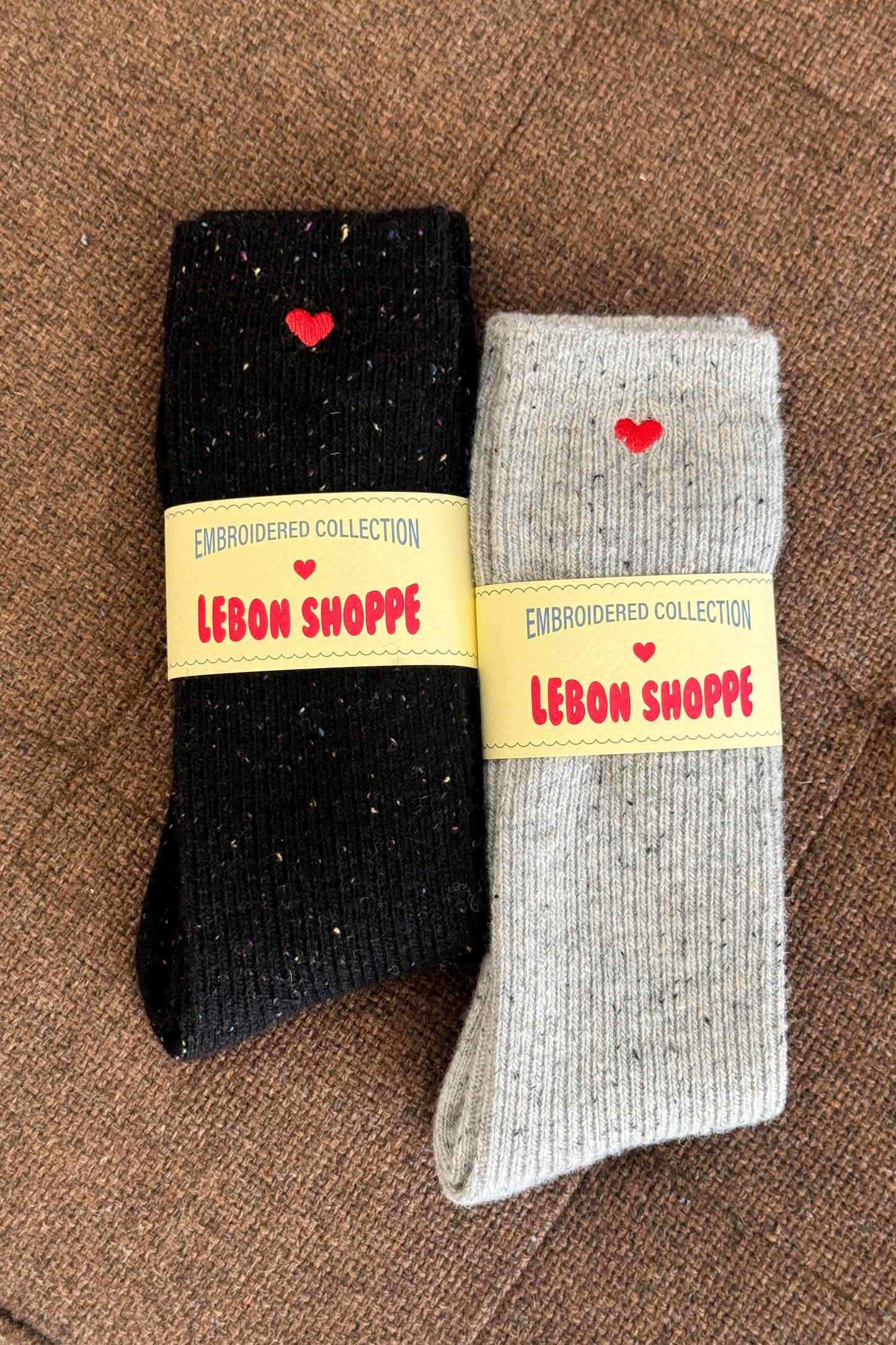Embroidered Snow Socks - Cookies & Cream Embroidered Heart
