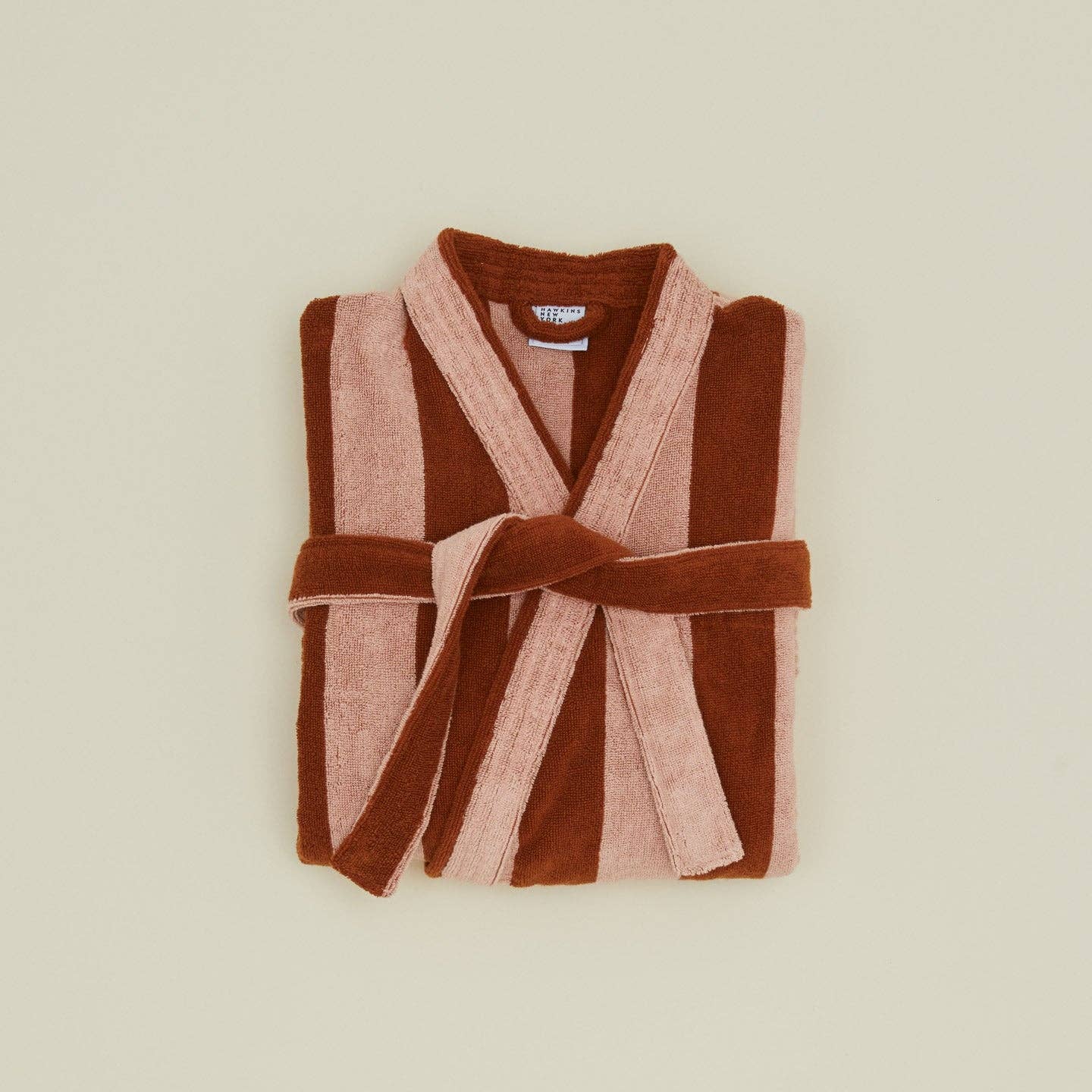 Simple Striped Terry Bathrobe- Blush/Terracotta