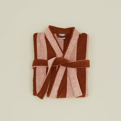 Simple Striped Terry Bathrobe- Blush/Terracotta