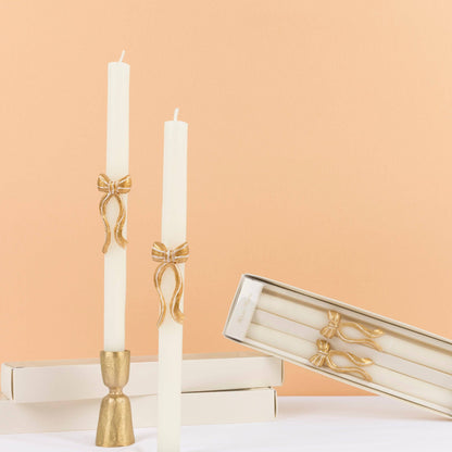 Gold Stripy Bow Table Candles