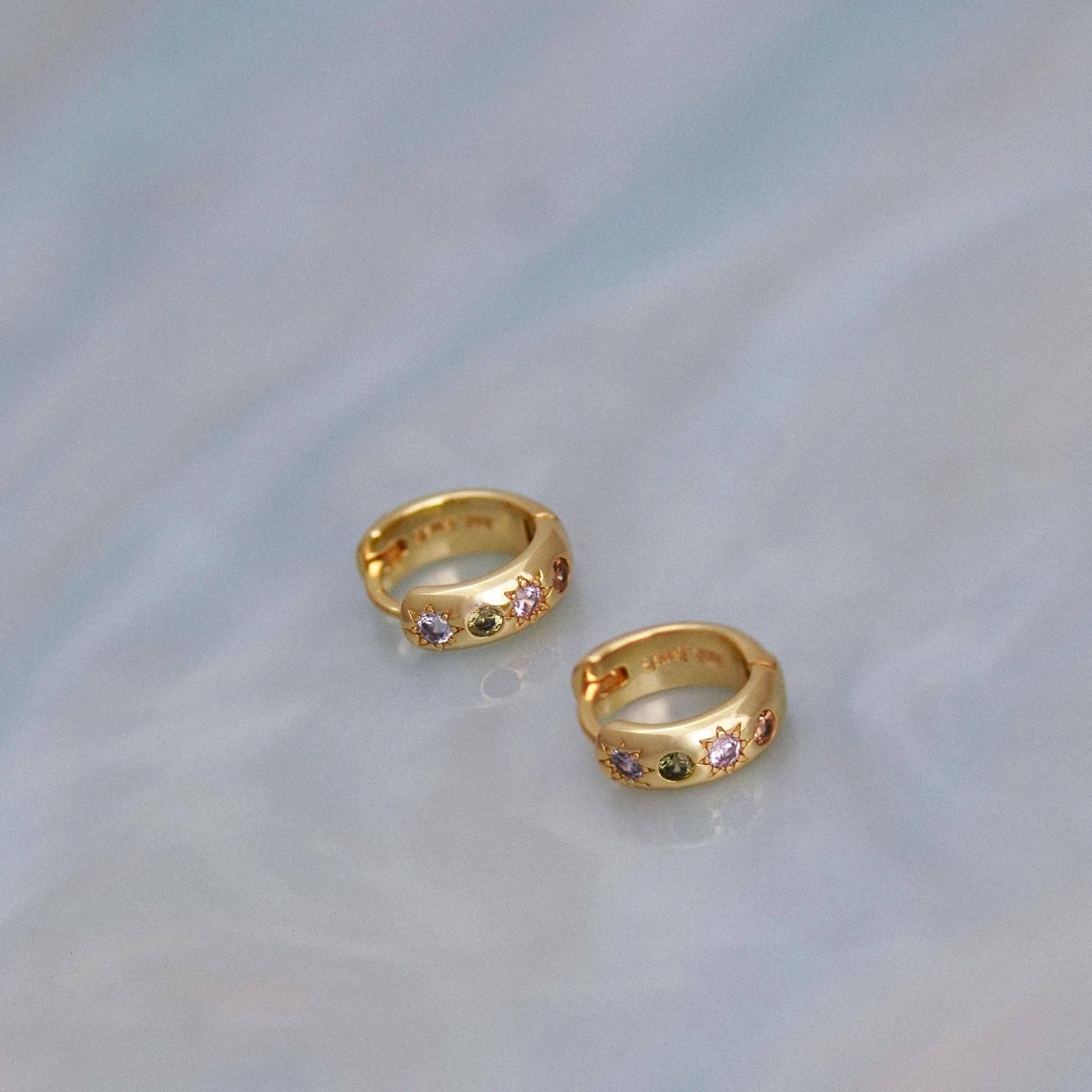 Pastel Stone Petite Hoop Earrings: Gold