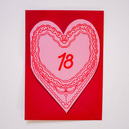 18th Birthday cake heart card