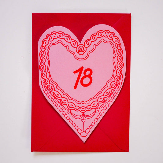 18th Birthday cake heart card