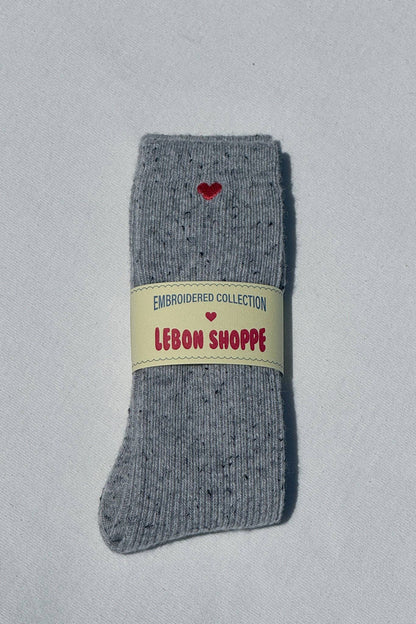 Embroidered Snow Socks - Cookies & Cream Embroidered Heart
