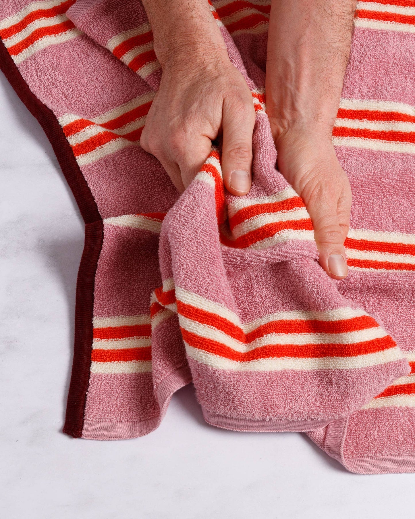 Terry Towelling Hand Towel: Pink Stripe