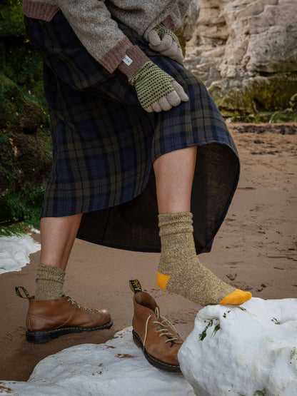 Fine Merino Wool Socks | Dark Yellow Marl: UK 8-11