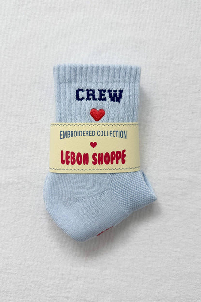 Embroidered Crew Socks - Sky Blue