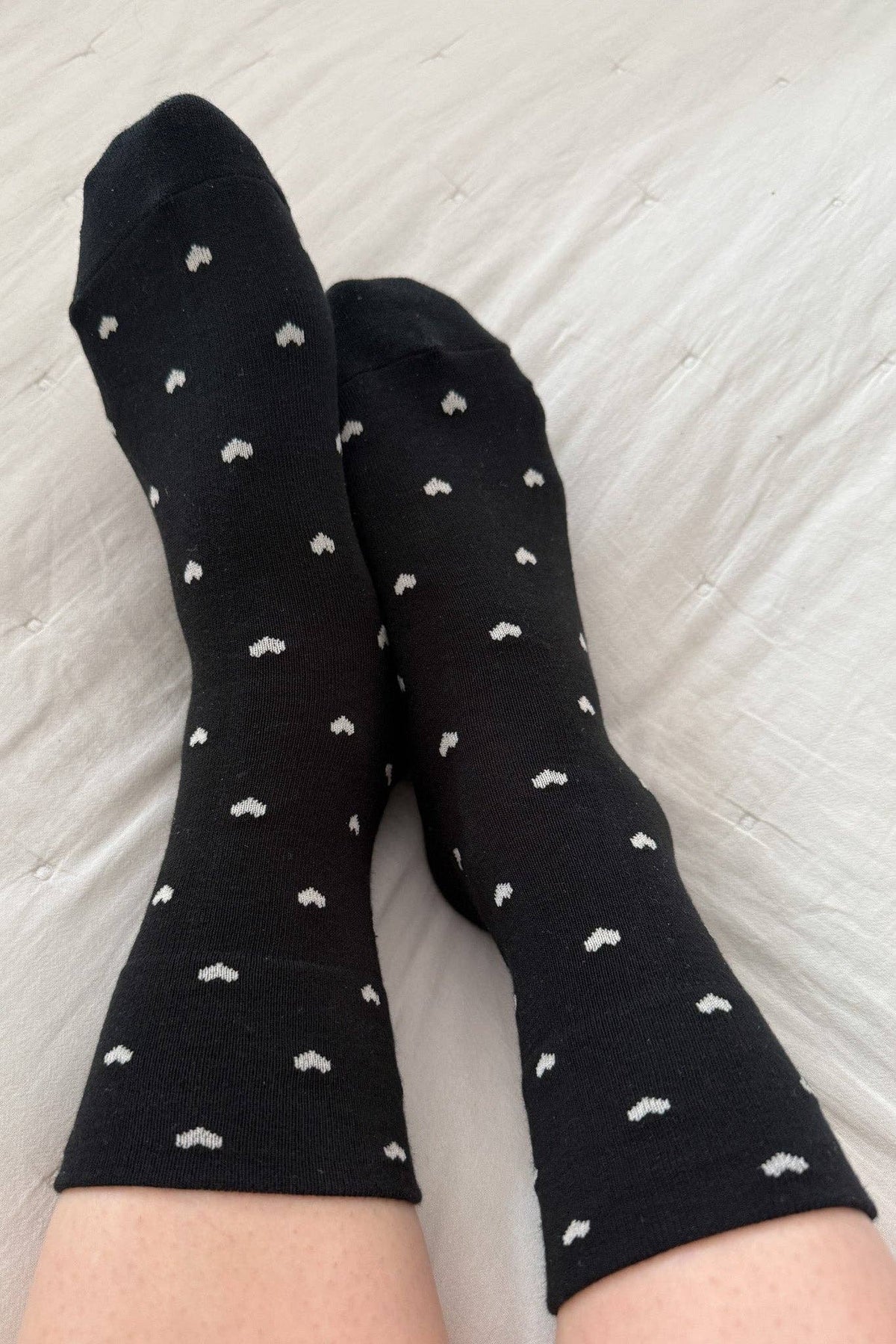 Heart Sneaker Socks - Black & Cream