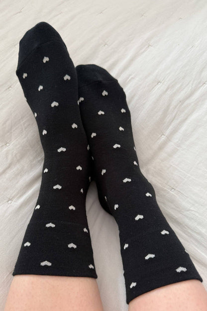 Heart Sneaker Socks - Black & Cream