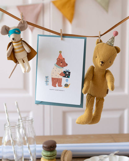 Bear Birthday Card - Liberty Adelajda's Wish Fabric