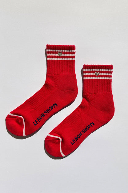 Embroidered Girlfriend Socks -Scarlet + Heart