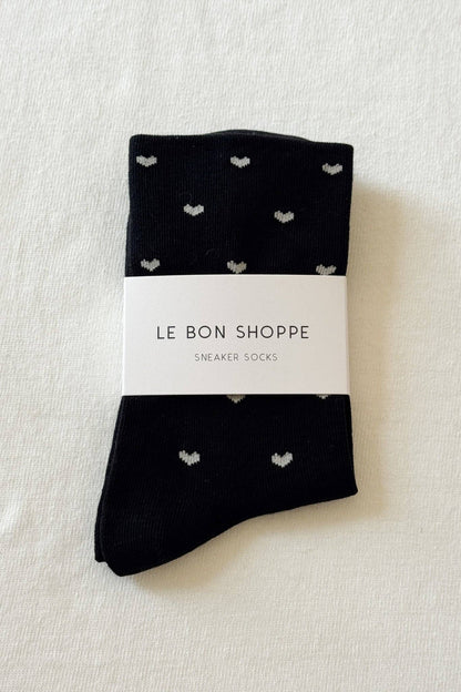 Heart Sneaker Socks - Black & Cream
