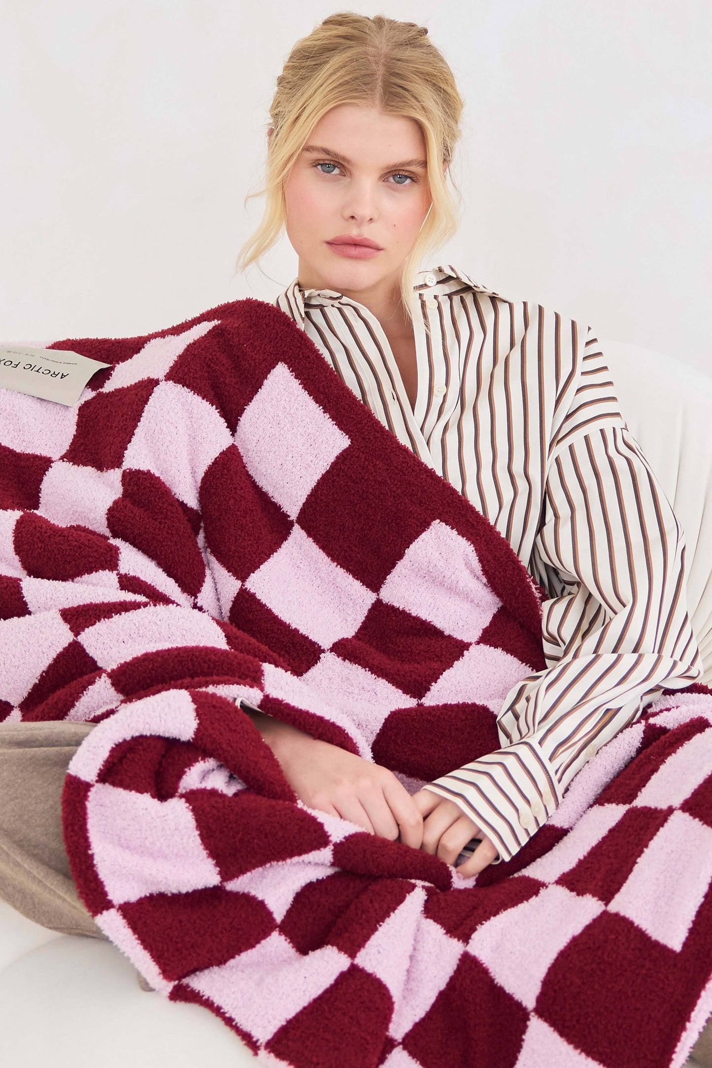 The Teddy Throw - 100% Recycled - Pink Check - AW25
