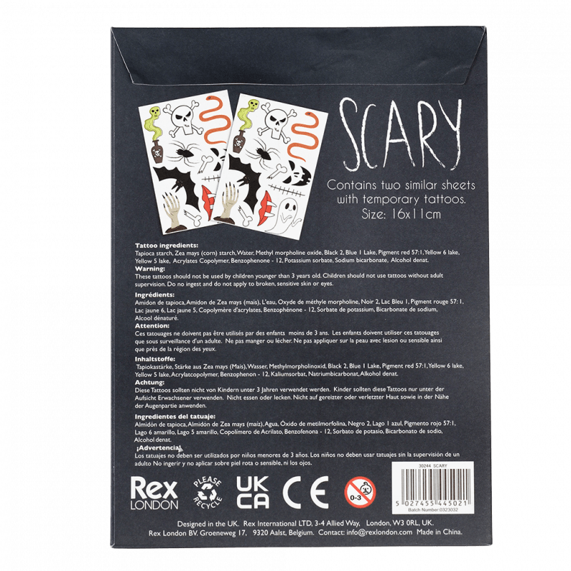 Scary- Temporary Tattoos: 2 Sheets