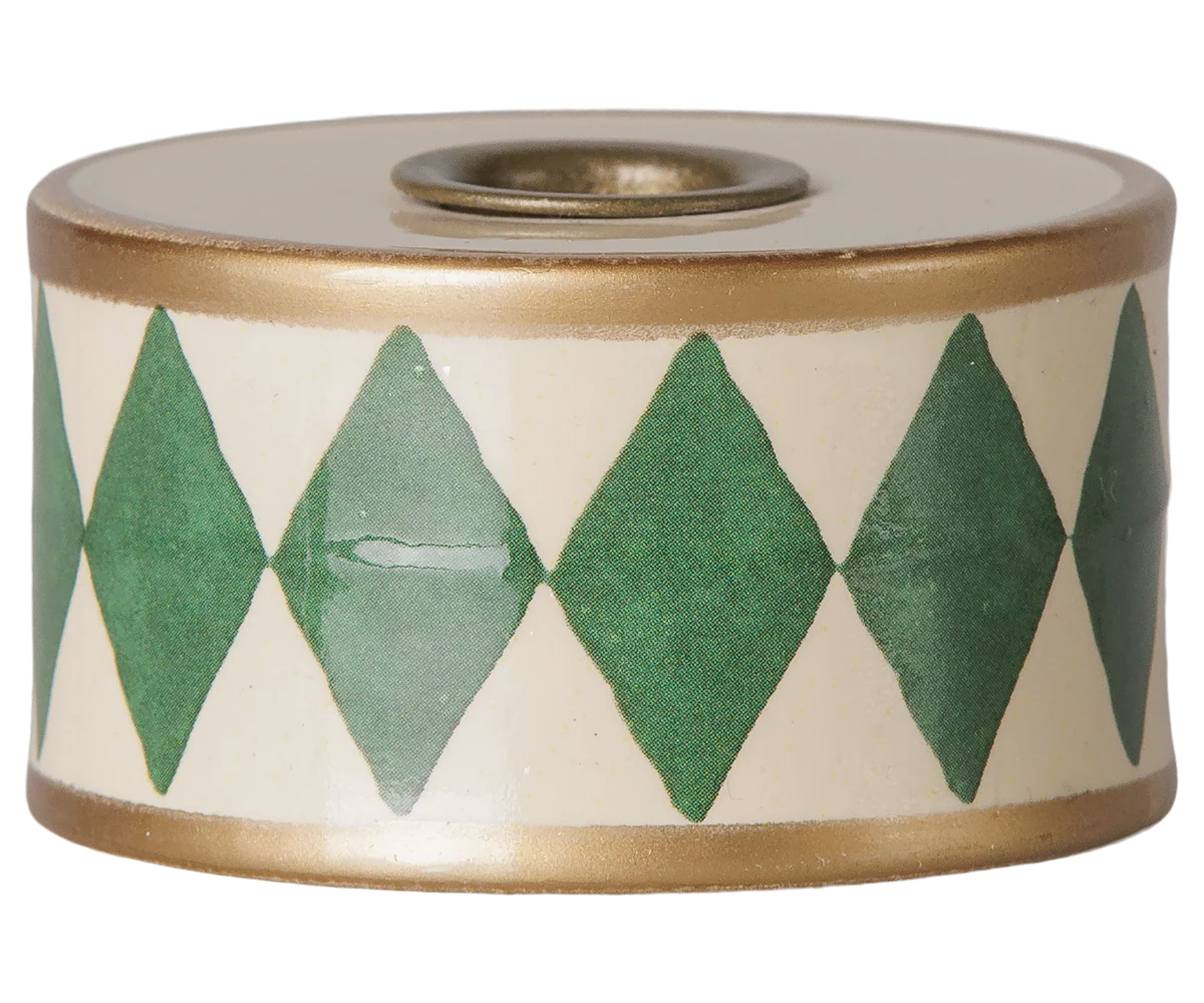 Candle Holder Drum - Off White/ Green