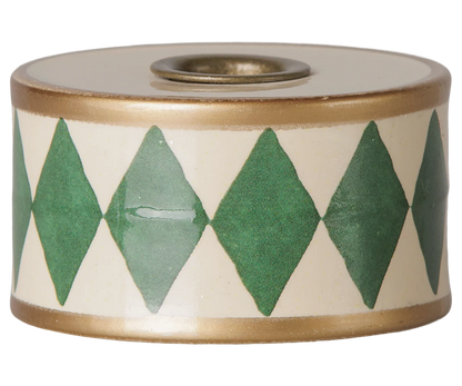 Candle Holder Drum - Off White/ Green