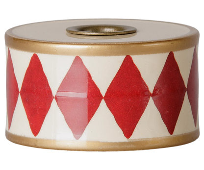 Candle Holder Drum - Off White/Red