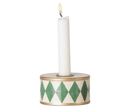 Candle Holder Drum - Off White/ Green