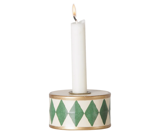 Candle Holder Drum - Off White/ Green