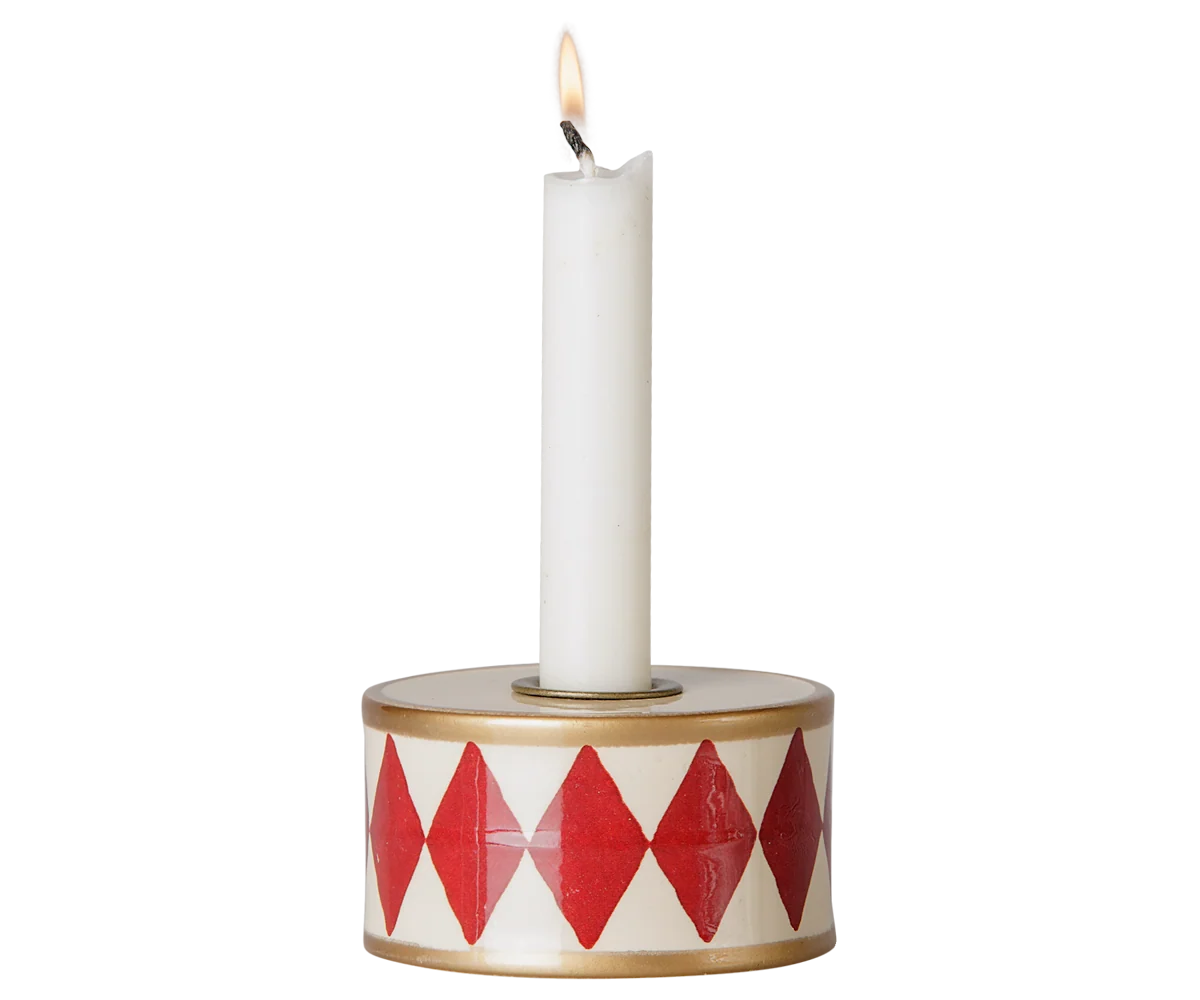 Candle Holder Drum - Off White/Red