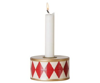 Candle Holder Drum - Off White/Red