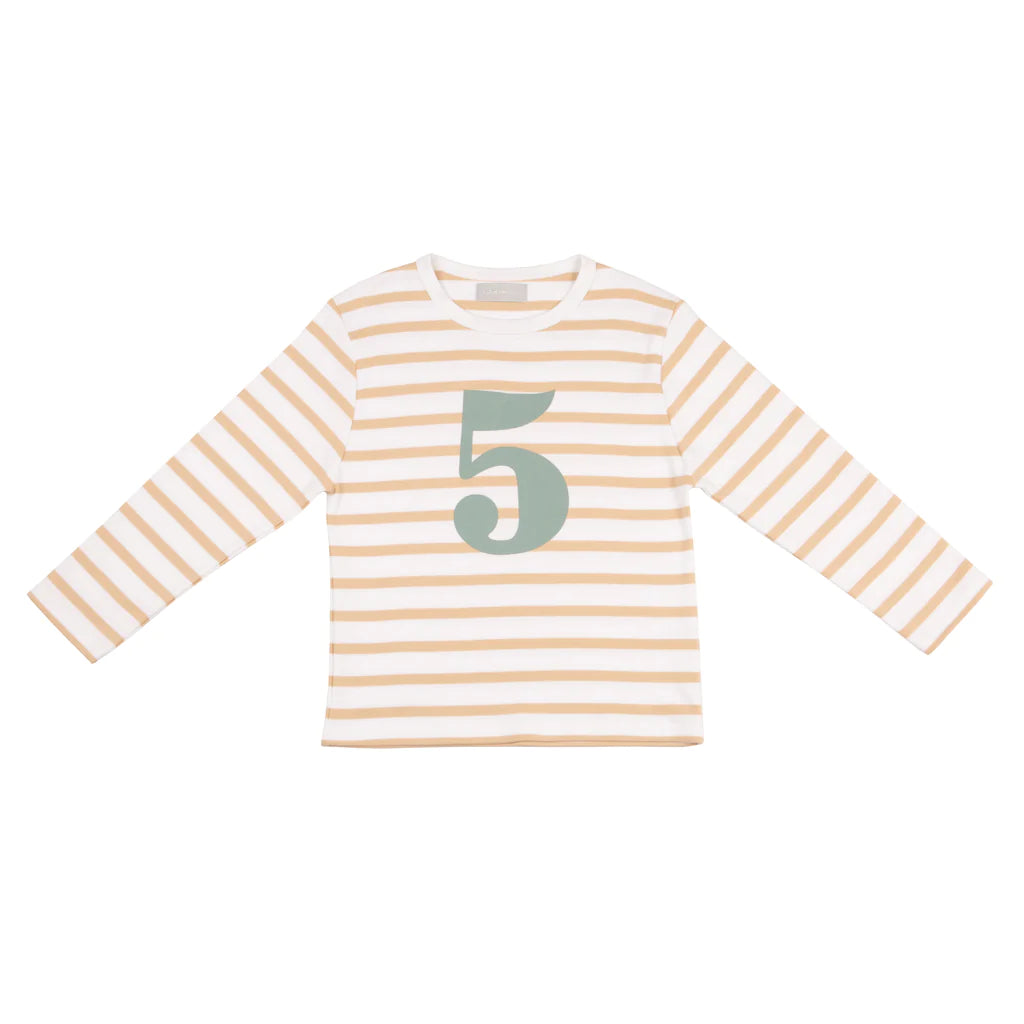 Bob & Blossom Breton Biscuit And White Green Number Long Sleeve Tee