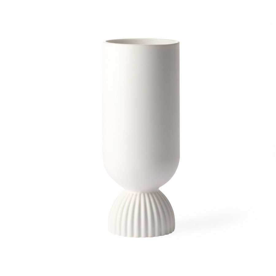 HKliving Ribbed Base White Flower Vase