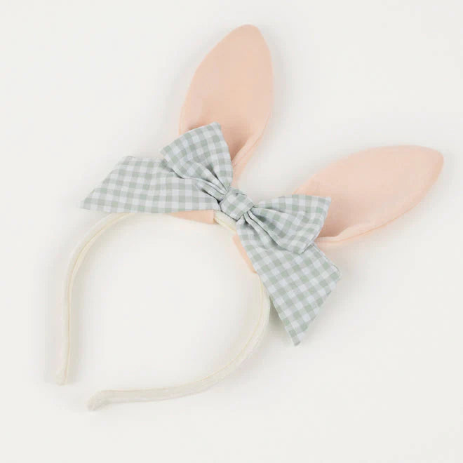 Velvet Gingham Bow Bunny Headband