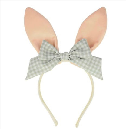 Velvet Gingham Bow Bunny Headband