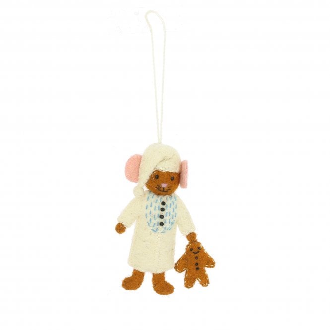 Fiona Walker - Nightshirt Mouse with Gimgerbread Man Hanging Decoration