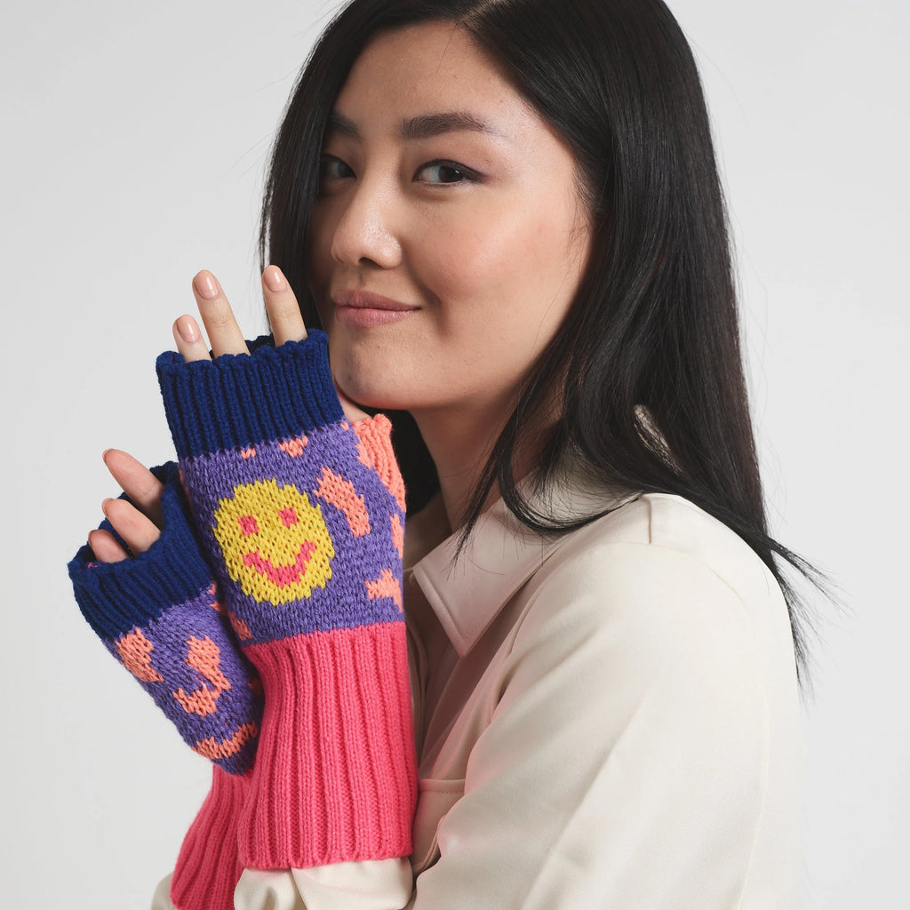 Miss Pom Pom Purple Fingerless Gloves