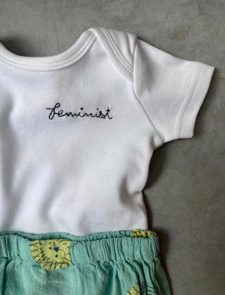 WORD Hand Embroidered Personalised Babygrow