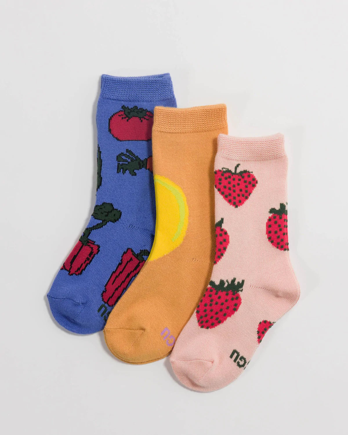 Baggu Kid’s Crew Socks Set Of 3 Fruit & Veggies