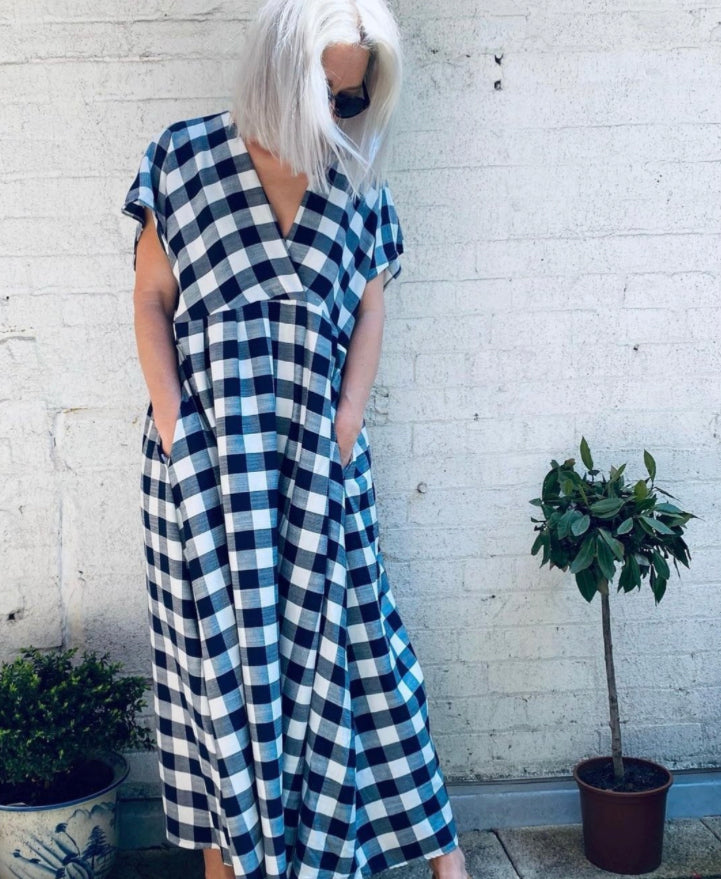 WHAT MOTHER MADE Navy Gingham Smock Dress