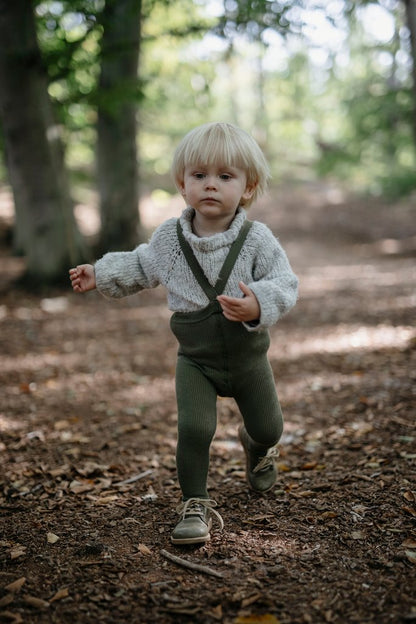 Footed Cotton Tights Olive