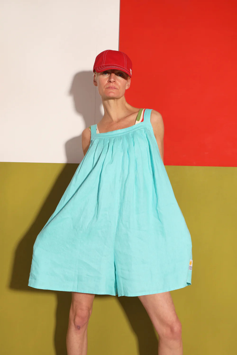 Linen Romper - Aqua