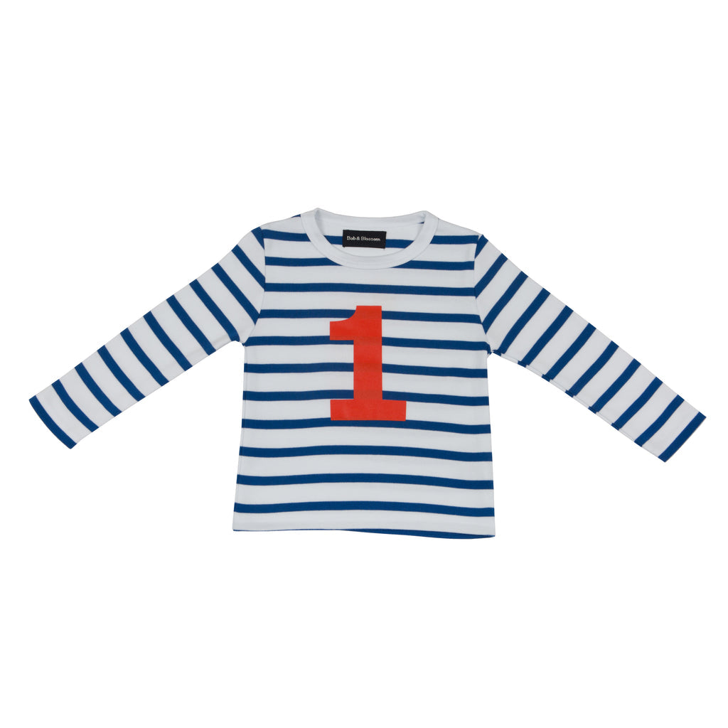 Bob & Blossom French Blue & White Stripe Number T-shirt